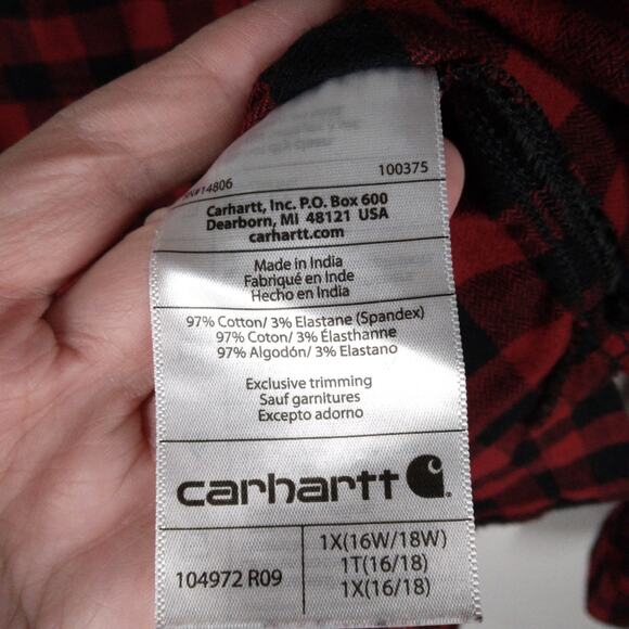 Carhartt Rugged Flex Loose Fit Check Button Down Shirt Red size 1X - Picture 6 of 7
